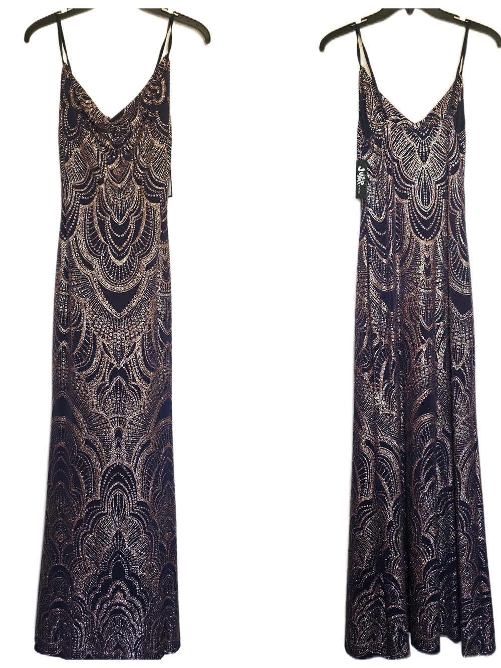Jump Apparel Slate Formal Dress Navy With Rose Gold Sparkles 3/4 Nwt